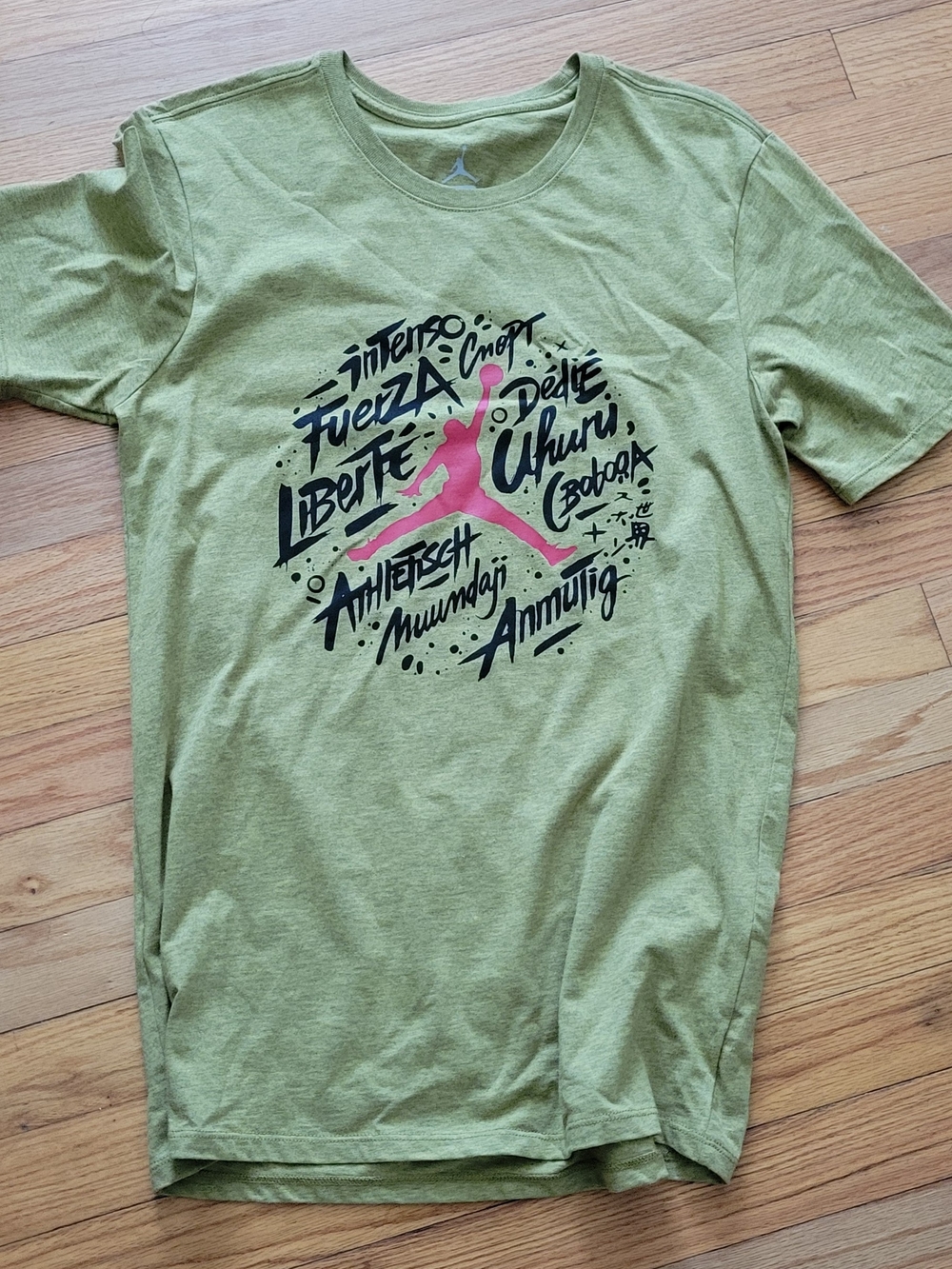 Jordan Graphic Tee with Pink Jumpman - Olive Green